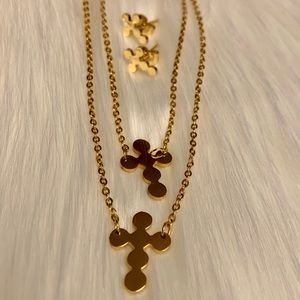 Stainless steel Necklace cross & earrings